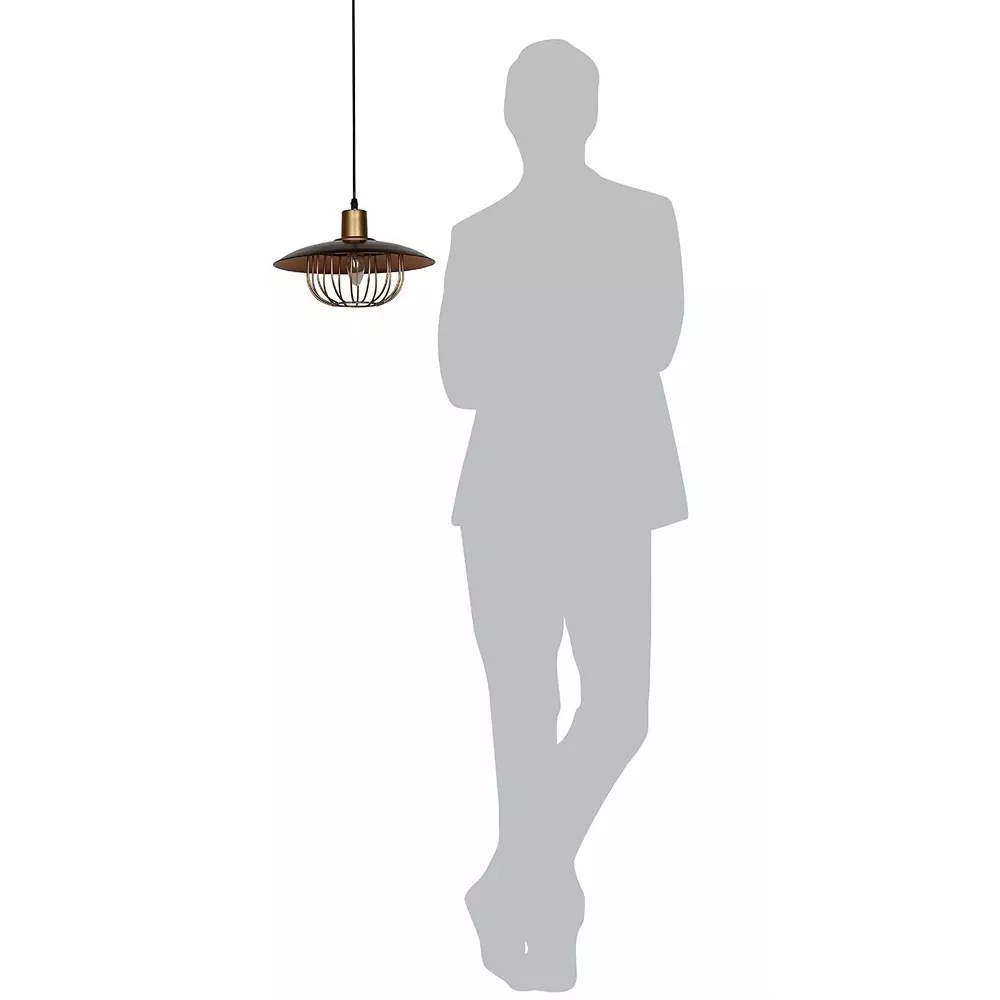 Fos Lighting Industrial Pendant Light Brown & Gold Flat Top Cage Brown Finish 40 W