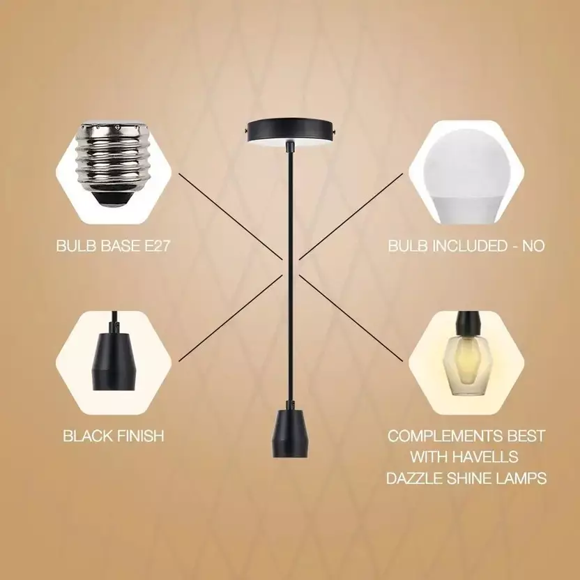 Havells Cresta Pendant 1LS, E27 Base Cap in Black Color, LHFIAWD1TN1K007 (Without Bulb)