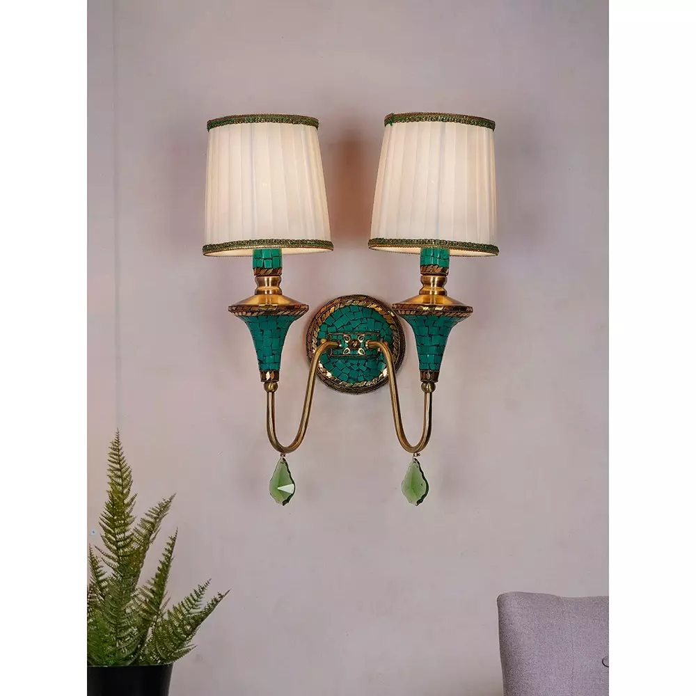 fos-lighting-wall-light-tibetan-nepalese-double-funnel-wall-sconce-with-pleated-shades-and-green-stonework