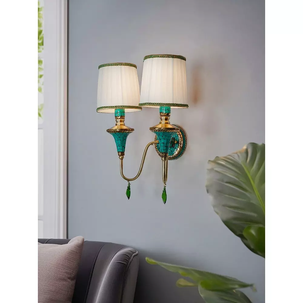 fos-lighting-wall-light-tibetan-nepalese-double-funnel-wall-sconce-with-pleated-shades-and-green-stonework