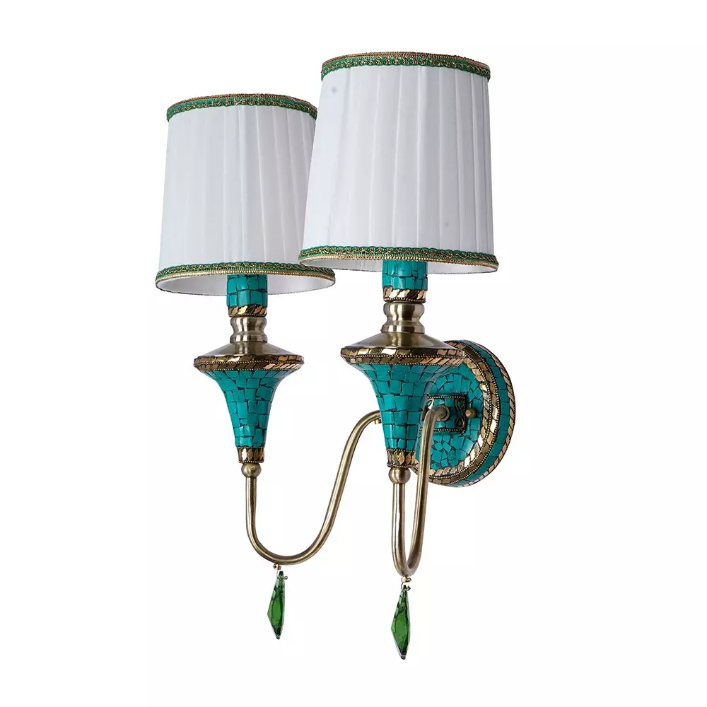 fos-lighting-wall-light-tibetan-nepalese-double-funnel-wall-sconce-with-pleated-shades-and-green-stonework