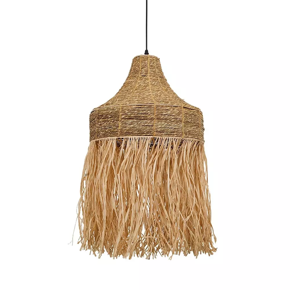 Fos Lighting Hanging Light Natural Raffia Fringed Pendant Light