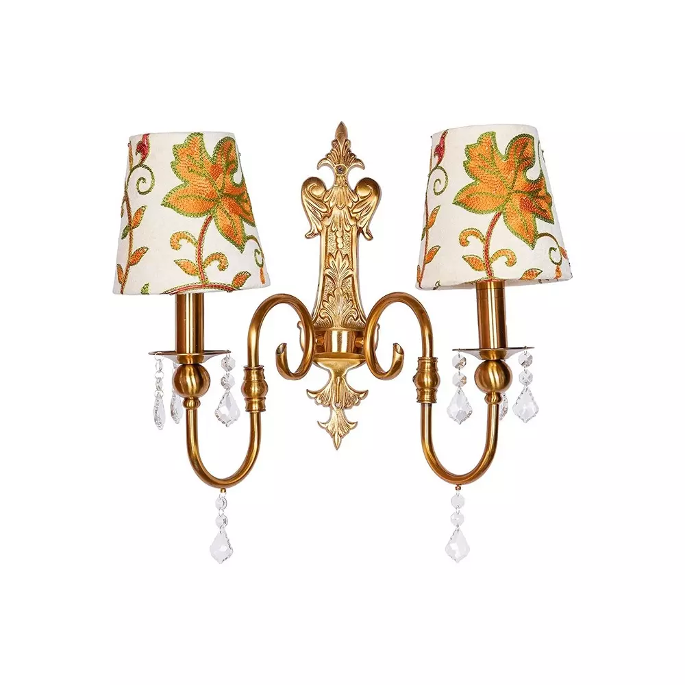 Fos Lighting Wall Light Victoria Antique Brass Double Wall Sconce with Kashida Shades