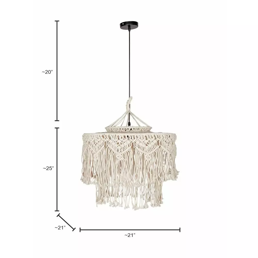 Fos Lighting Bohemian Hanging Light Natural Finish Macrame 2-Tier Drum (20 inch) 50.8 cm 40 W