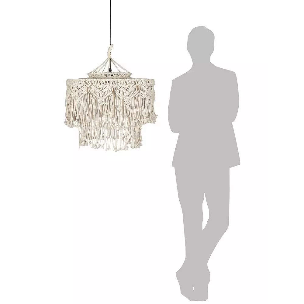 Fos Lighting Bohemian Hanging Light Natural Finish Macrame 2-Tier Drum (20 inch) 50.8 cm 40 W