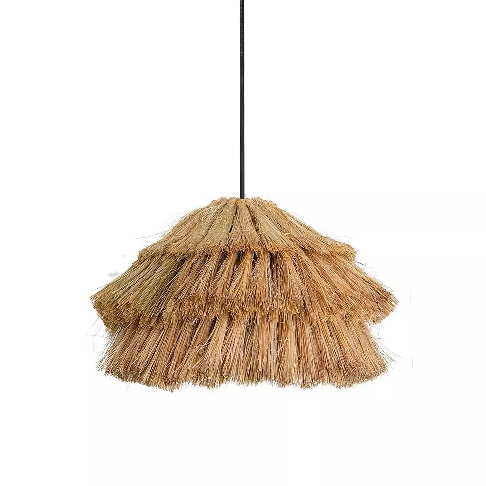 Fos Lighting Hanging Light Bohemian Glow: Fringed Munja Hay 14 inch Pendant Light Adds Rustic Charm & Modern Flair