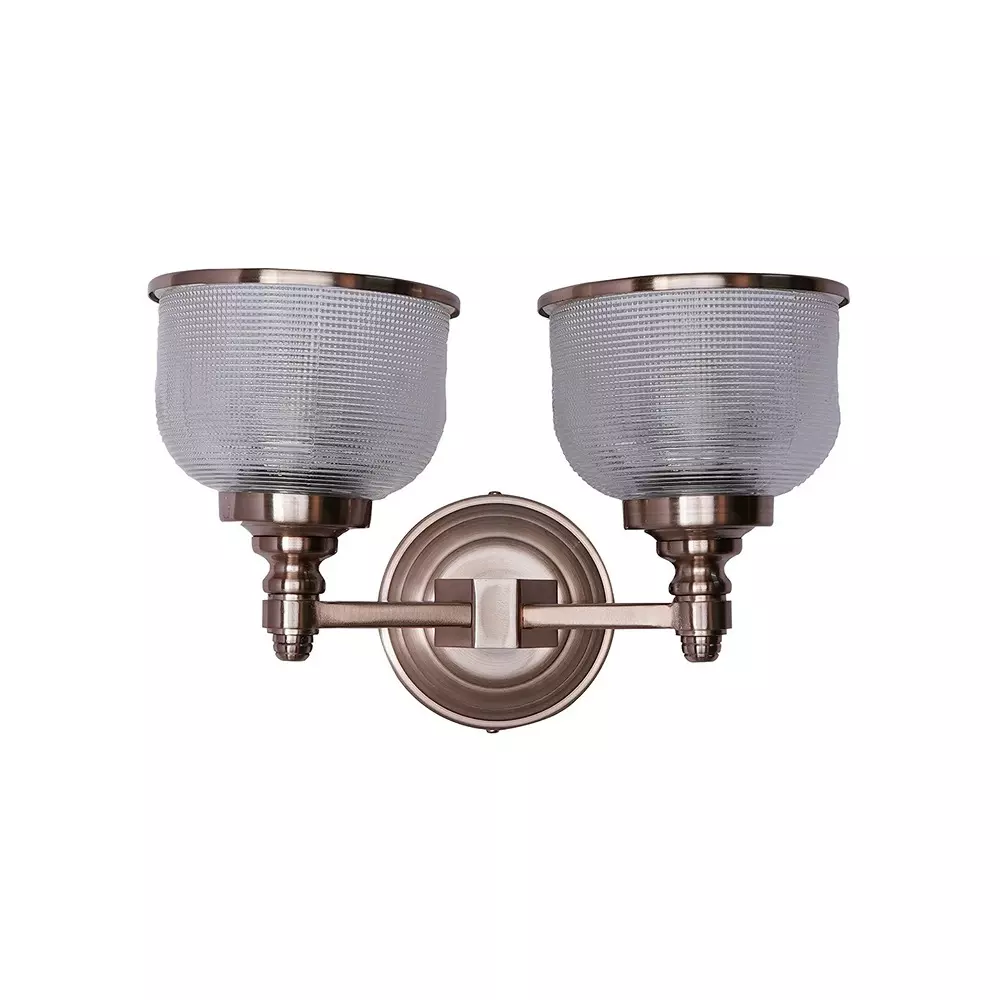 Fos Lighting Wall Light Rose Gold Double Wall Sconce with Rimmed Glass Shades