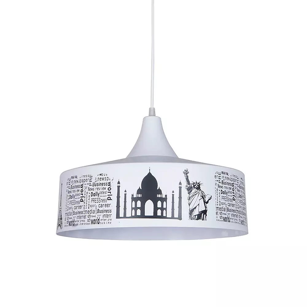 Fos Lighting Pendant Light with Iconic Landmarks 40 W Mild Steel White, MO-WonderPrint-HL1
