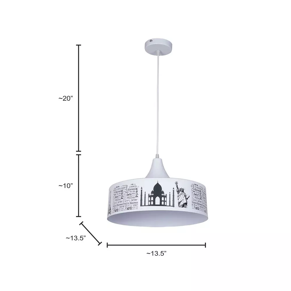 Fos Lighting Pendant Light with Iconic Landmarks 40 W Mild Steel White, MO-WonderPrint-HL1