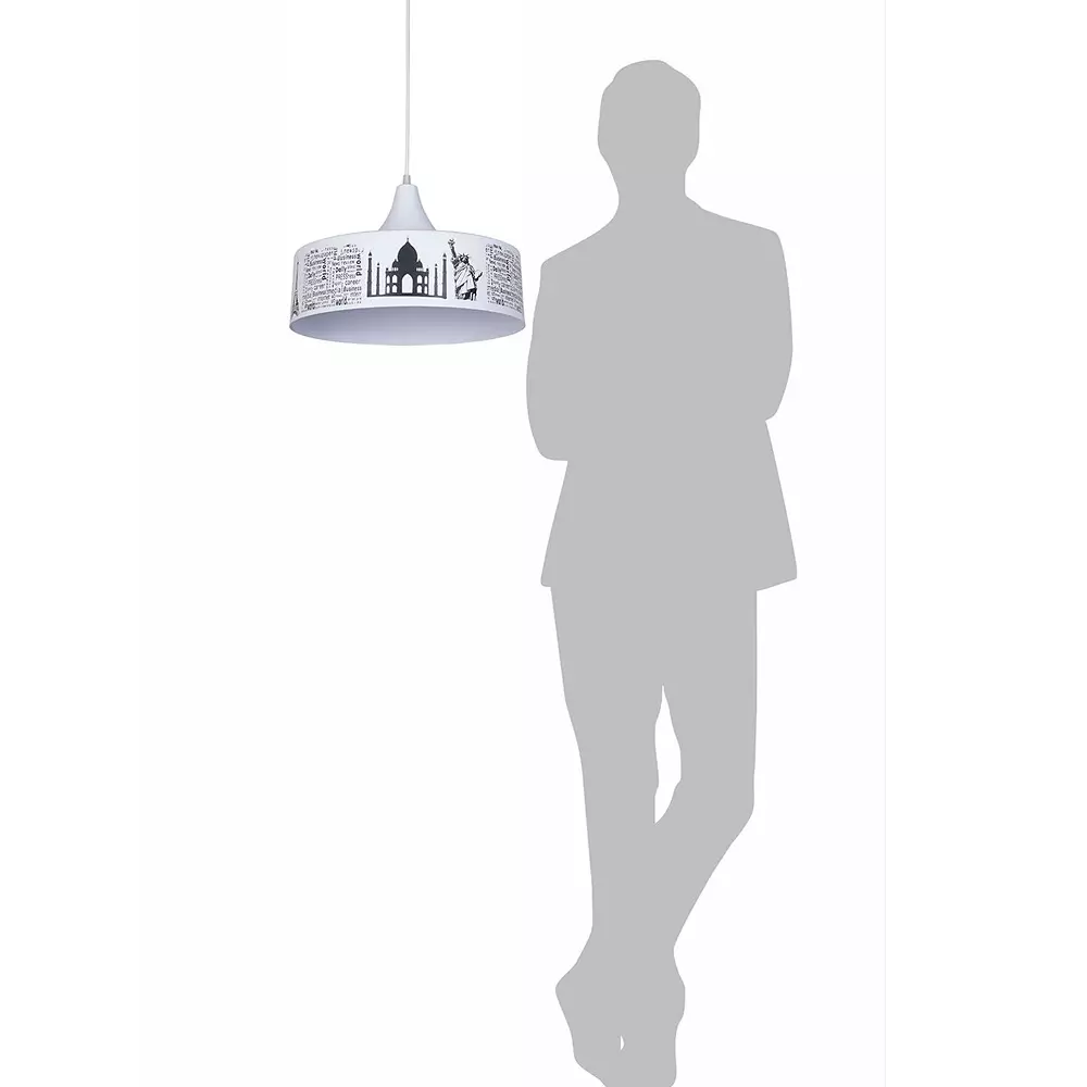 Fos Lighting Pendant Light with Iconic Landmarks 40 W Mild Steel White, MO-WonderPrint-HL1