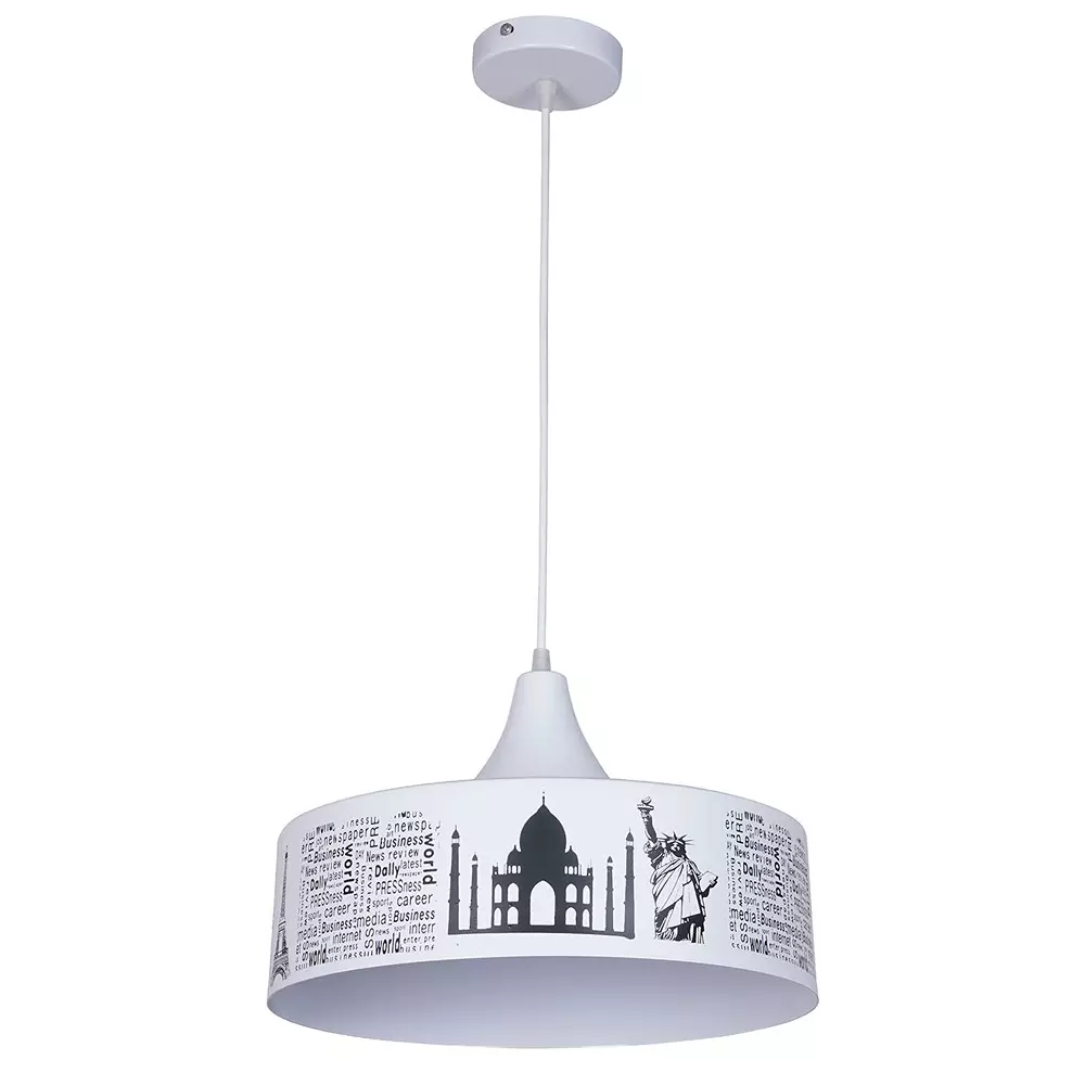 Fos Lighting Pendant Light with Iconic Landmarks 40 W Mild Steel White, MO-WonderPrint-HL1