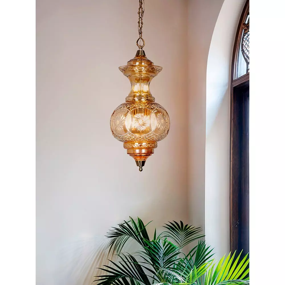Fos Lighting Luster Pendant Light with Hand-Cut Glass 40 W Glass Gold, LongNeck-FancyCut-Luster-B-HL1