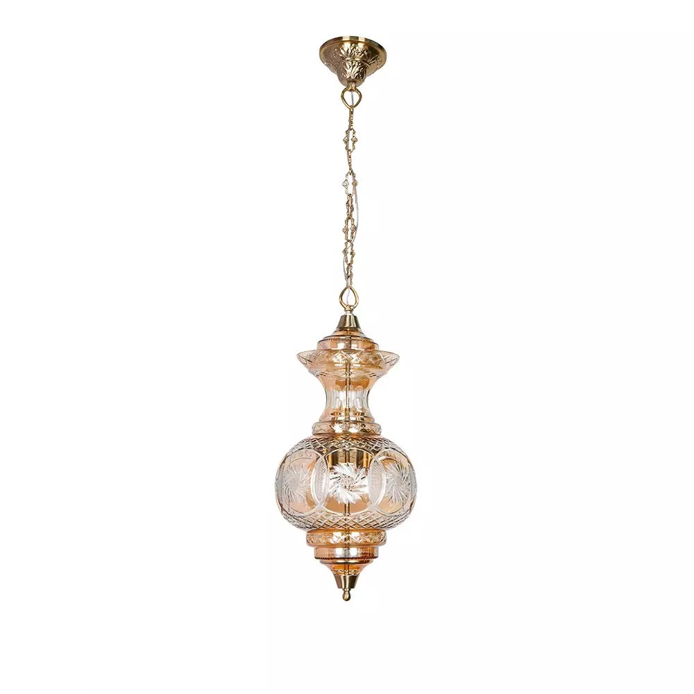 Fos Lighting Luster Pendant Light with Hand-Cut Glass 40 W Glass Gold, LongNeck-FancyCut-Luster-B-HL1