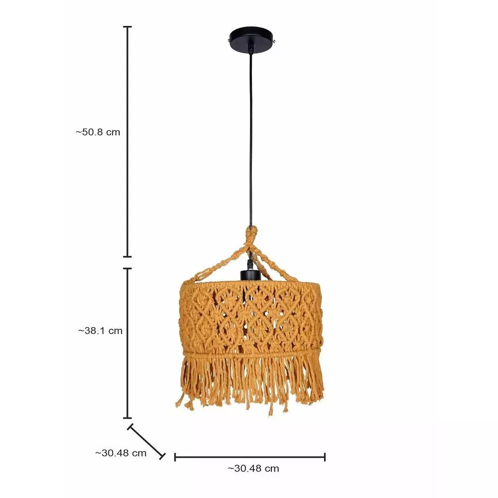 Fos Lighting Bohemian Hanging Light Mustard Yellow Finish Macrame Drum (12 inch) 30.48 cm 40 W