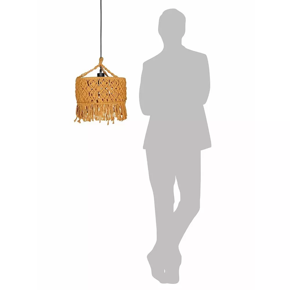 Fos Lighting Bohemian Hanging Light Mustard Yellow Finish Macrame Drum (12 inch) 30.48 cm 40 W