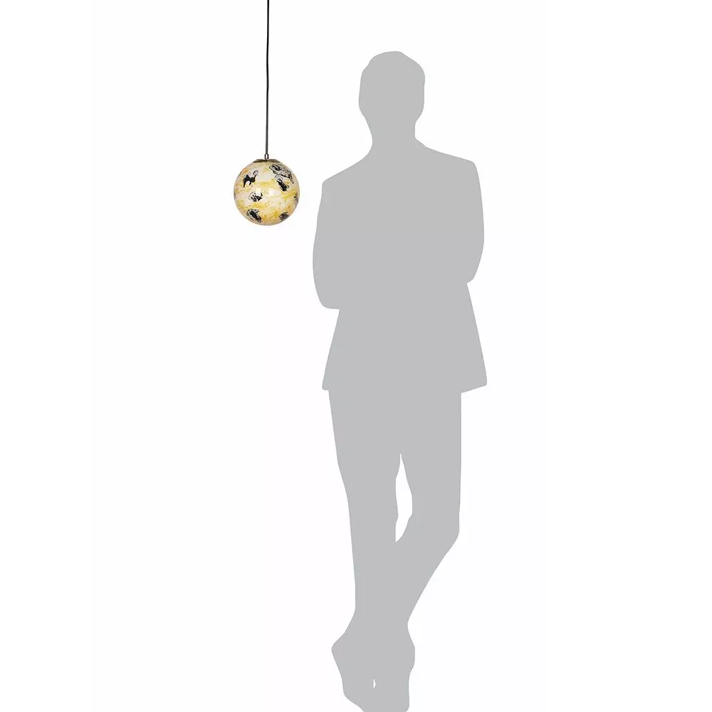 Fos Lighting Glass Globe Pendant Light Yellow & Black Marble Pattern 8 Inch (20.32 cm) Brass Antique Finish 40 W