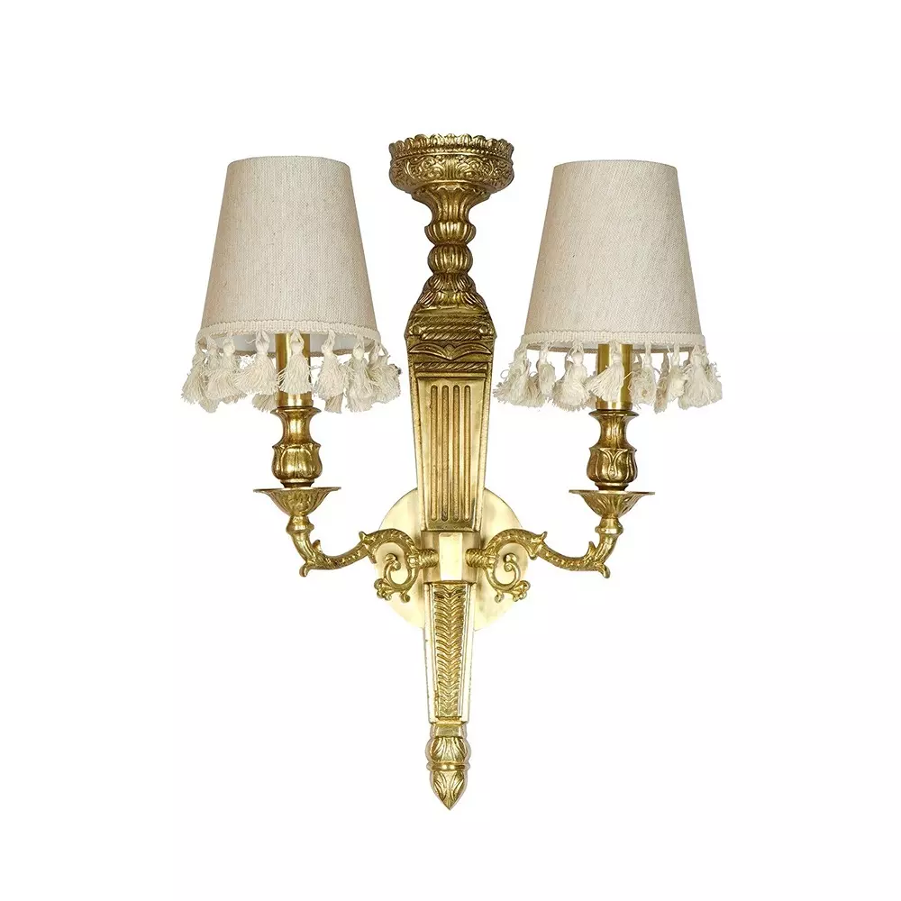 Fos Lighting Wall Light Regal Golden Glow: Matt Brass Aluminium Wall Sconce with Tassel Shades