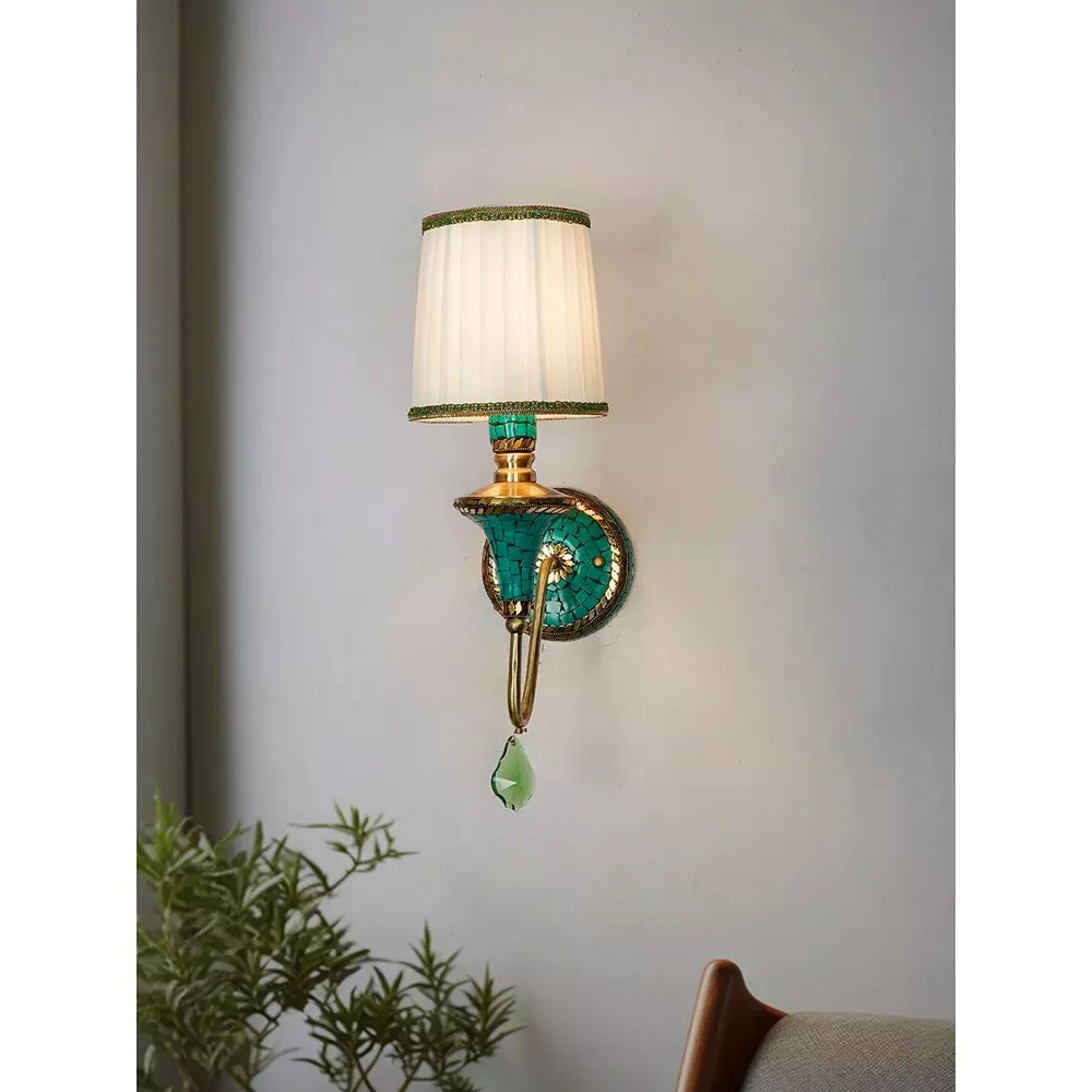 fos-lighting-wall-light-tibetan-nepalese-single-funnel-wall-sconce-with-pleated-shade-and-green-stonework