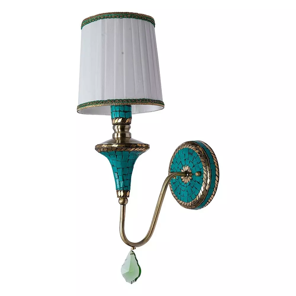 fos-lighting-wall-light-tibetan-nepalese-single-funnel-wall-sconce-with-pleated-shade-and-green-stonework