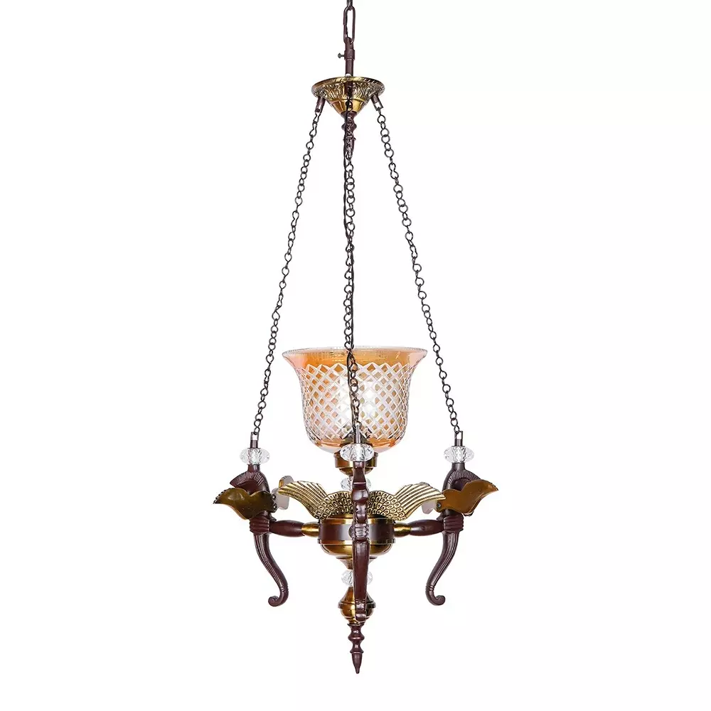Fos Lighting Hanging Light Vintage Pegasus Pendant Chandelier with Golden CutGlass Shade