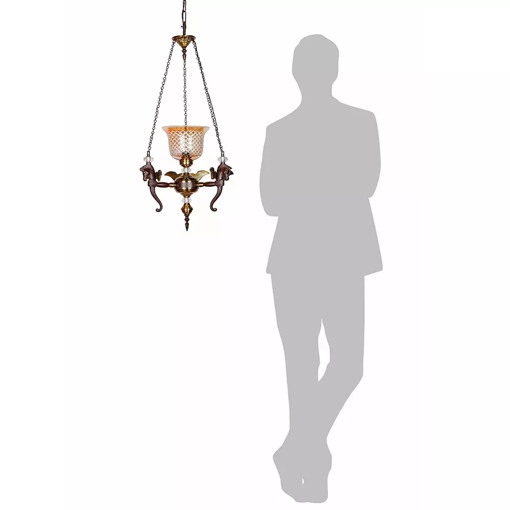 Fos Lighting Hanging Light Vintage Pegasus Pendant Chandelier with Golden CutGlass Shade