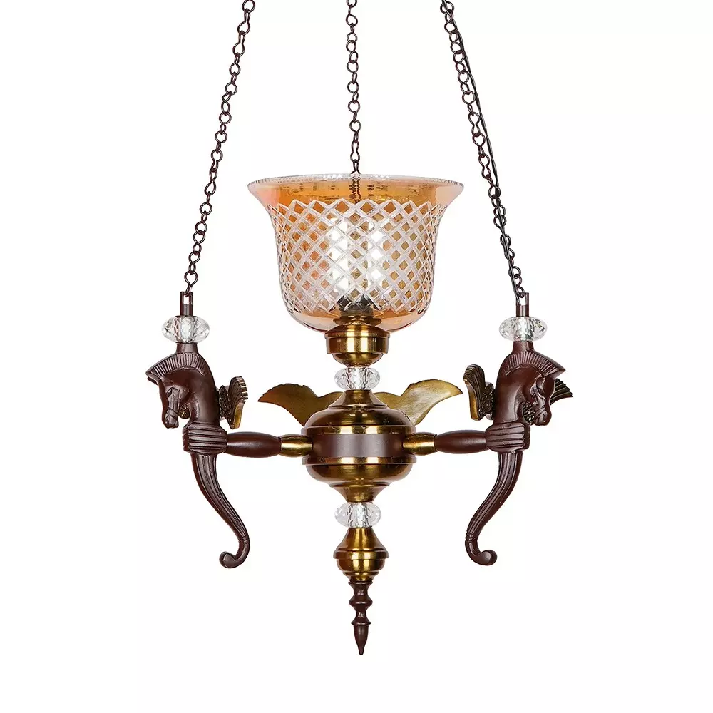 Fos Lighting Hanging Light Vintage Pegasus Pendant Chandelier with Golden CutGlass Shade