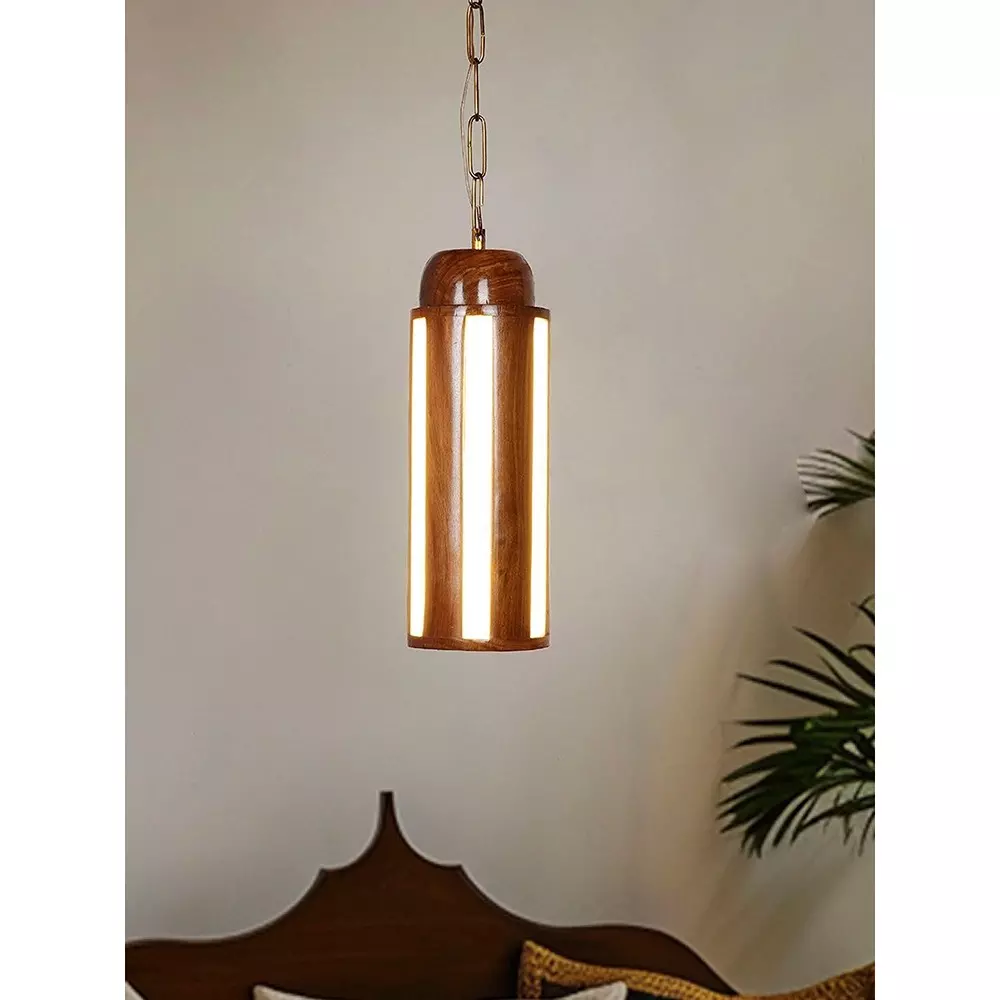 Fos Lighting Hanging Light Modern Wood Cylinder LED Pendant Light