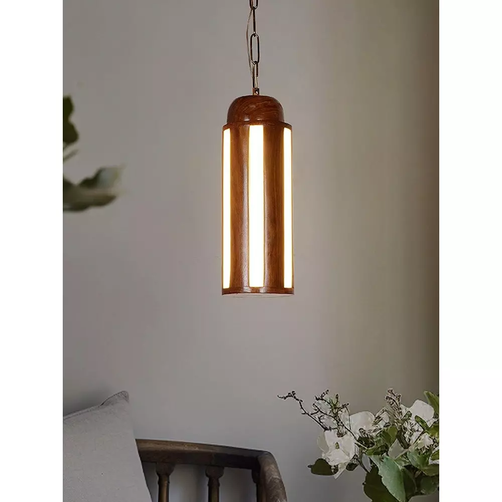 Fos Lighting Hanging Light Modern Wood Cylinder LED Pendant Light