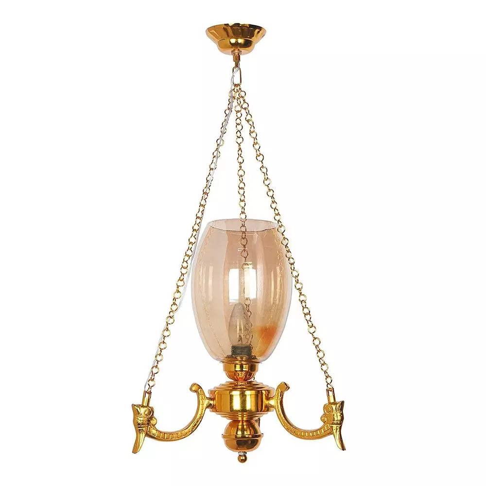 Fos Lighting Hanging Light Traditional Gold Luster Glass Pendant Light with 3-Chain Suspension