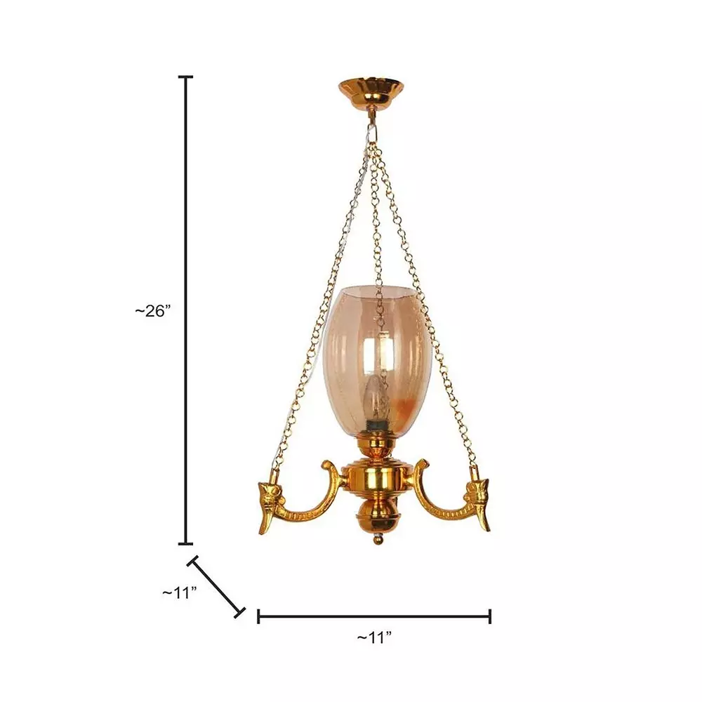 Fos Lighting Hanging Light Traditional Gold Luster Glass Pendant Light with 3-Chain Suspension