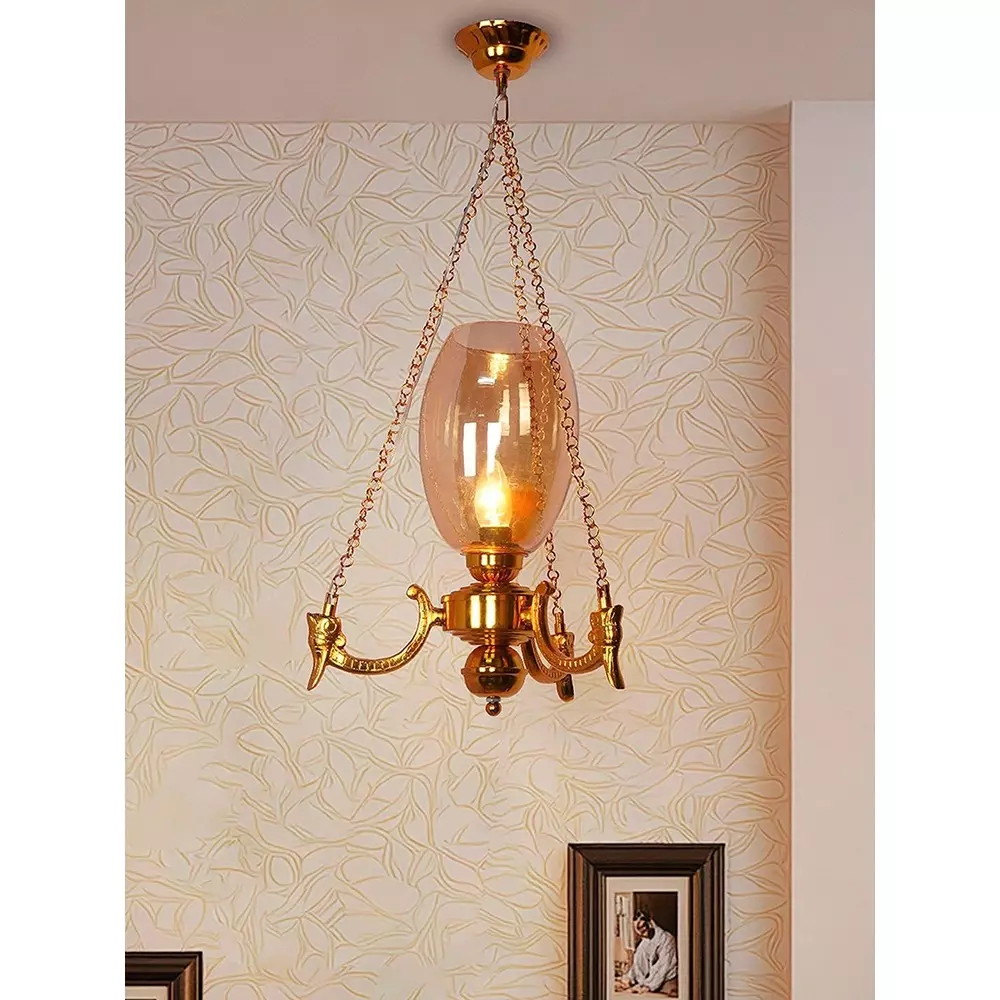 Fos Lighting Hanging Light Traditional Gold Luster Glass Pendant Light with 3-Chain Suspension