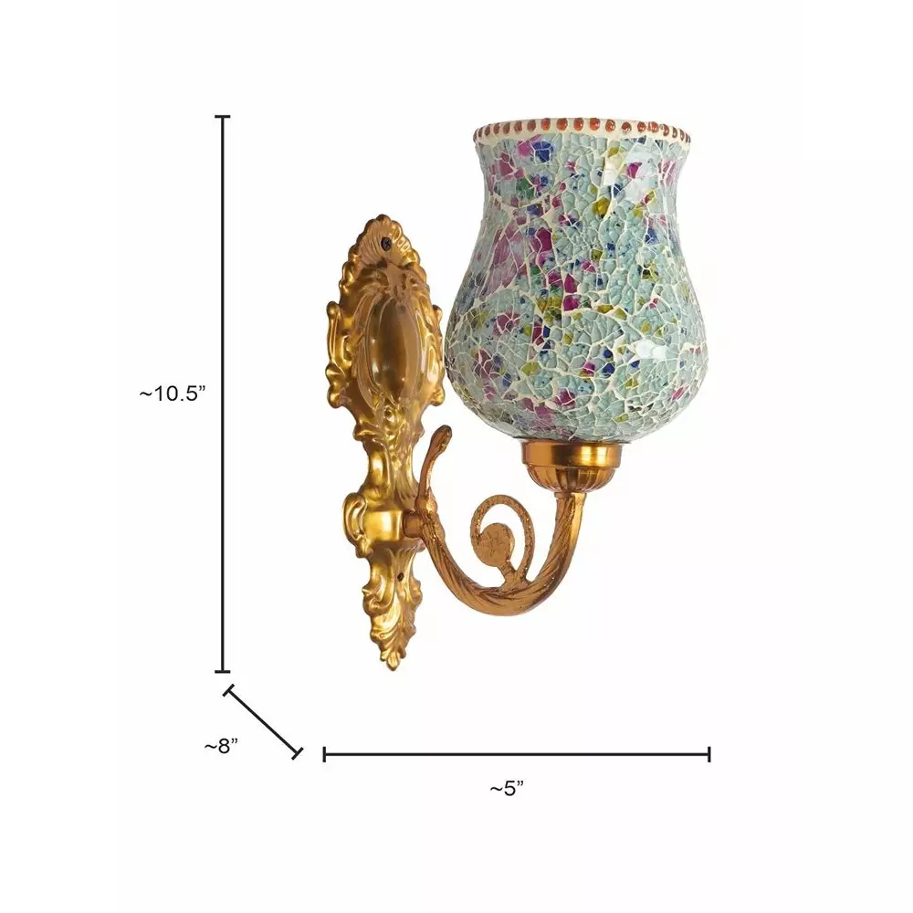 Fos Lighting Wall Light Traditional Aluminium and Glass Wall Sconce in Matte Gold Finish with Multicolored Mosaic (1-Light)