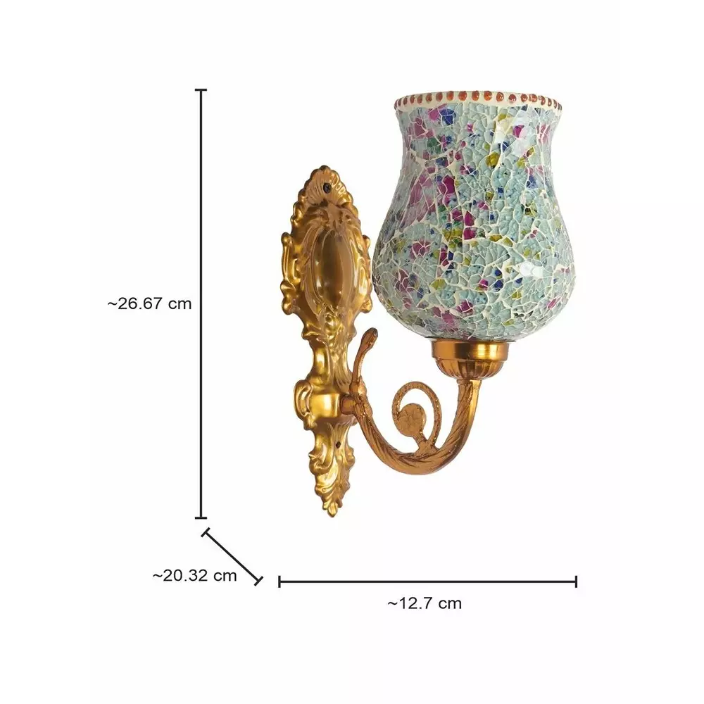 Fos Lighting Wall Light Traditional Aluminium and Glass Wall Sconce in Matte Gold Finish with Multicolored Mosaic (1-Light)
