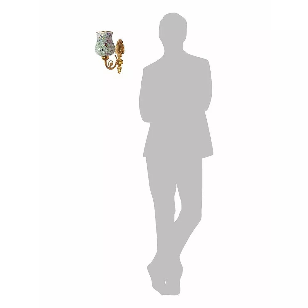 Fos Lighting Wall Light Traditional Aluminium and Glass Wall Sconce in Matte Gold Finish with Multicolored Mosaic (1-Light)