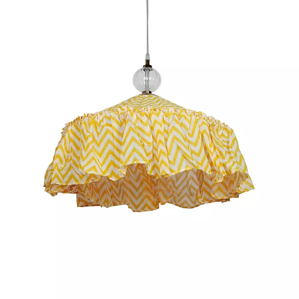Fos Lighting Hanging Light English Yellow Chevron Fabric Pendant Light with Borosilicate Glass Accent