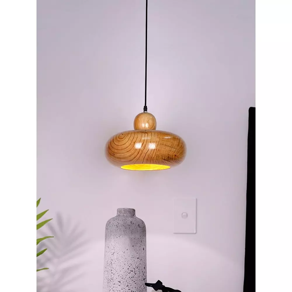 Fos Lighting Modern Pendant Light Natural Beech Wood Bowl 40 W
