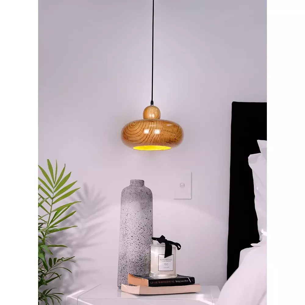 Fos Lighting Modern Pendant Light Natural Beech Wood Bowl 40 W