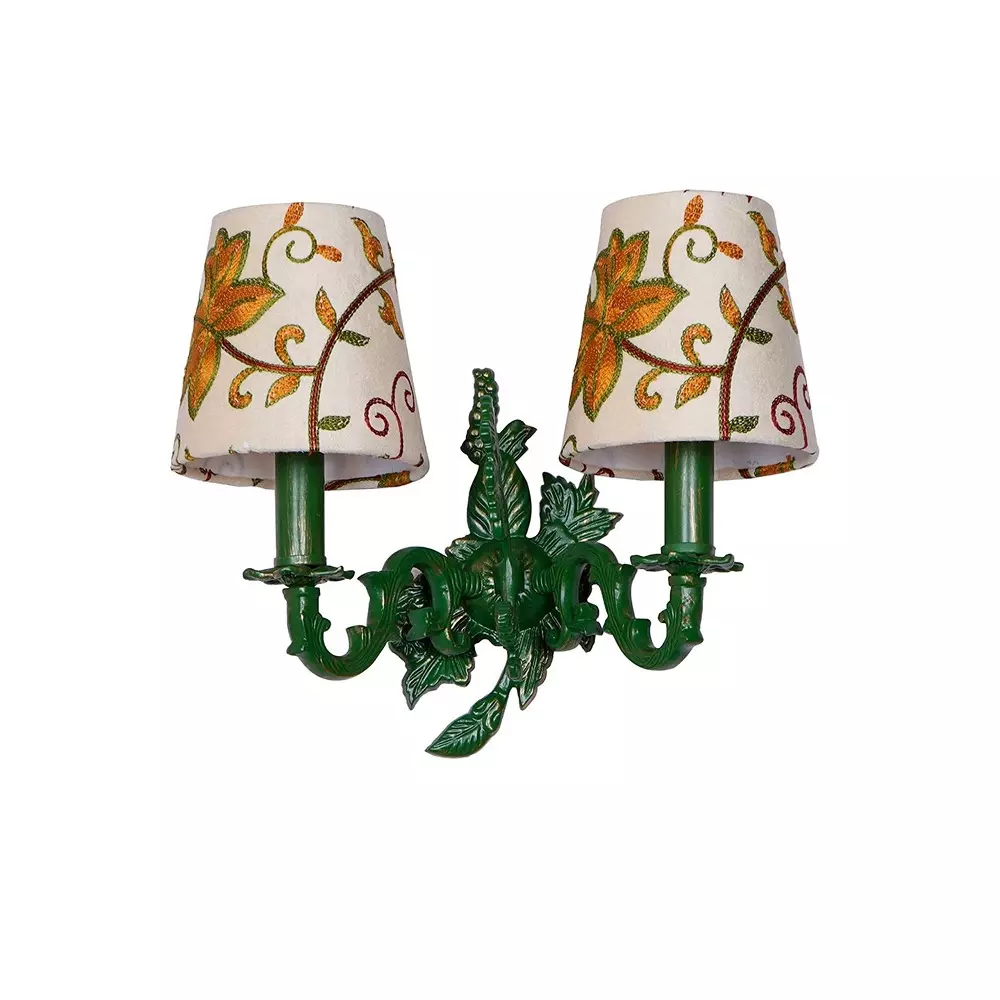 Fos Lighting Wall Light Double Green Aluminium Wall Sconces with Kashida Velvet Shades