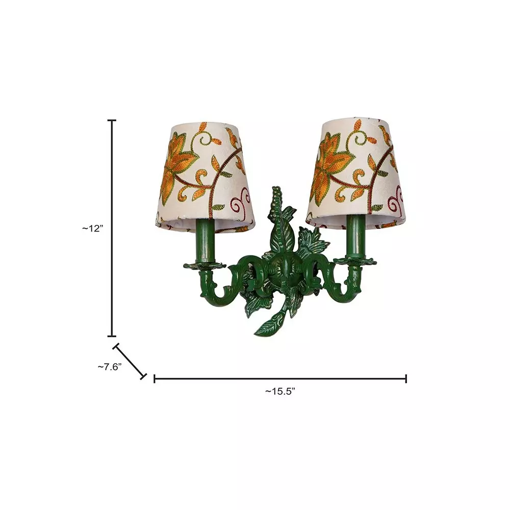 Fos Lighting Wall Light Double Green Aluminium Wall Sconces with Kashida Velvet Shades