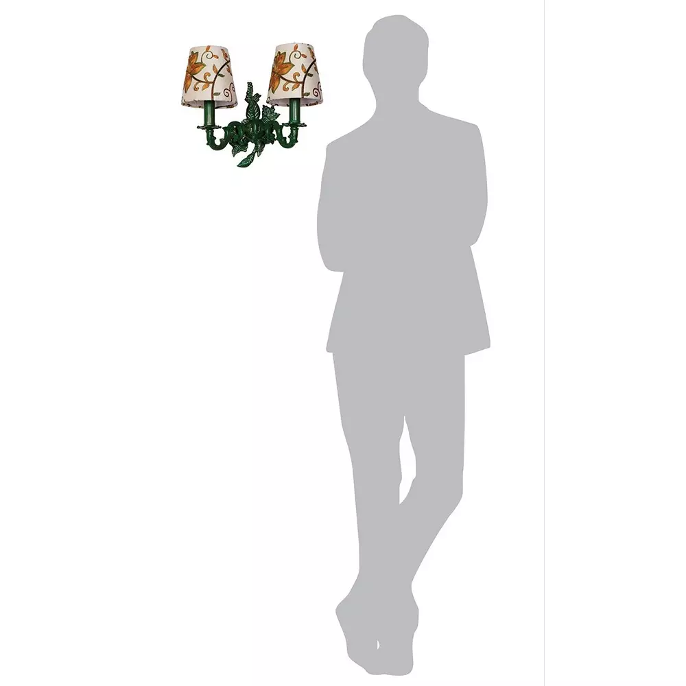 Fos Lighting Wall Light Double Green Aluminium Wall Sconces with Kashida Velvet Shades