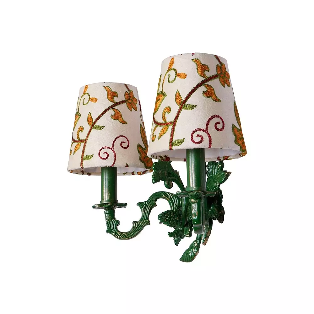 Fos Lighting Wall Light Double Green Aluminium Wall Sconces with Kashida Velvet Shades
