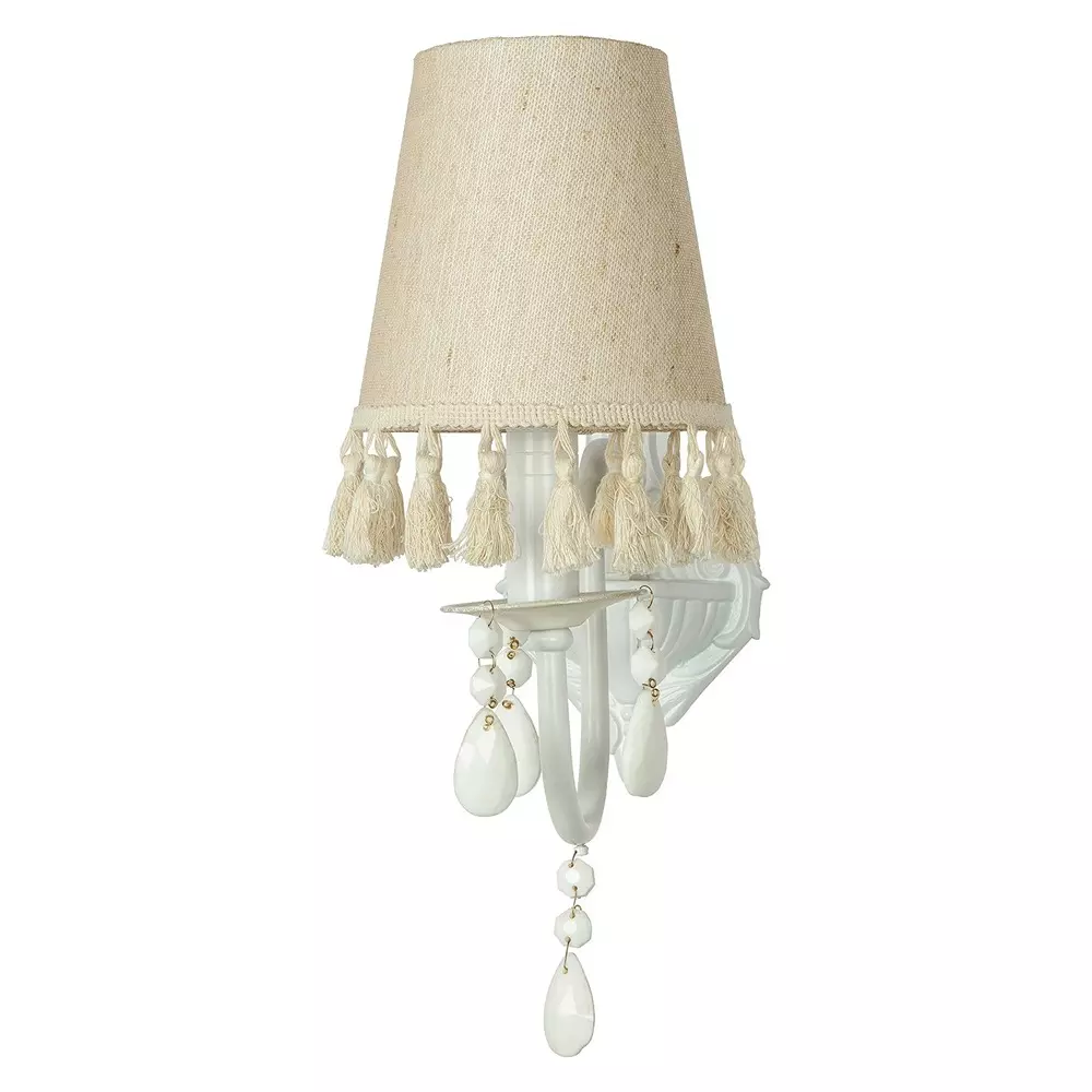 Fos Lighting Wall Light White Wall Sconce with Tassel Shade and Crystal Accents