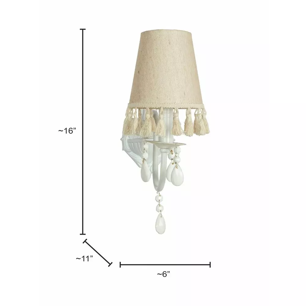 Fos Lighting Wall Light White Wall Sconce with Tassel Shade and Crystal Accents