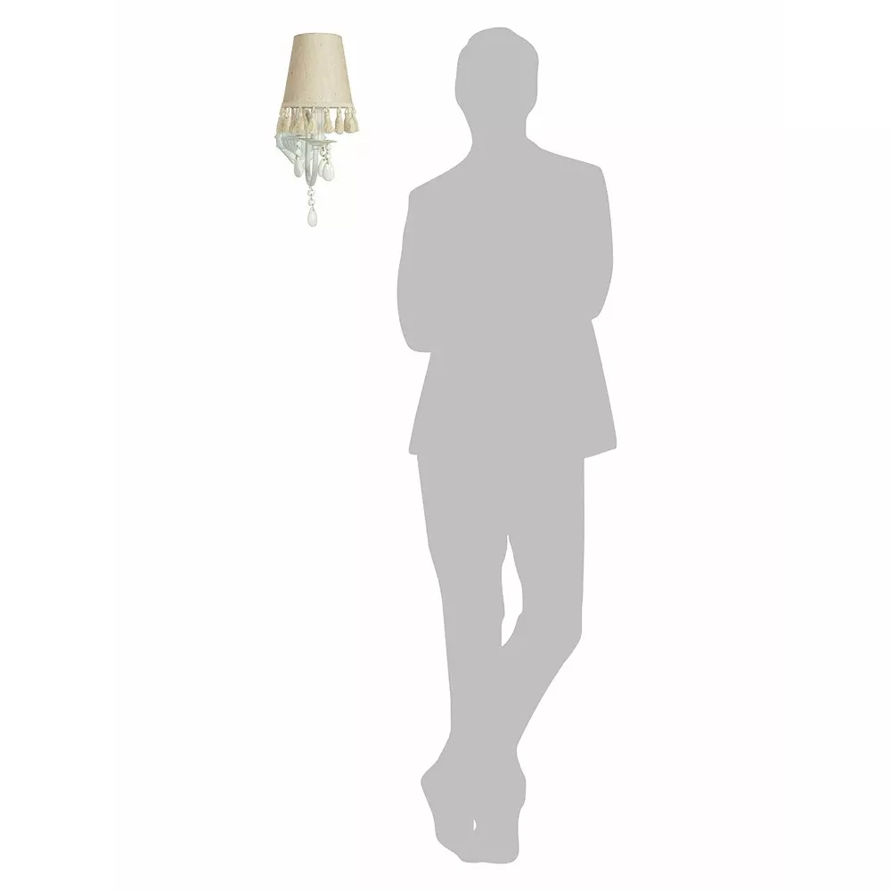 Fos Lighting Wall Light White Wall Sconce with Tassel Shade and Crystal Accents