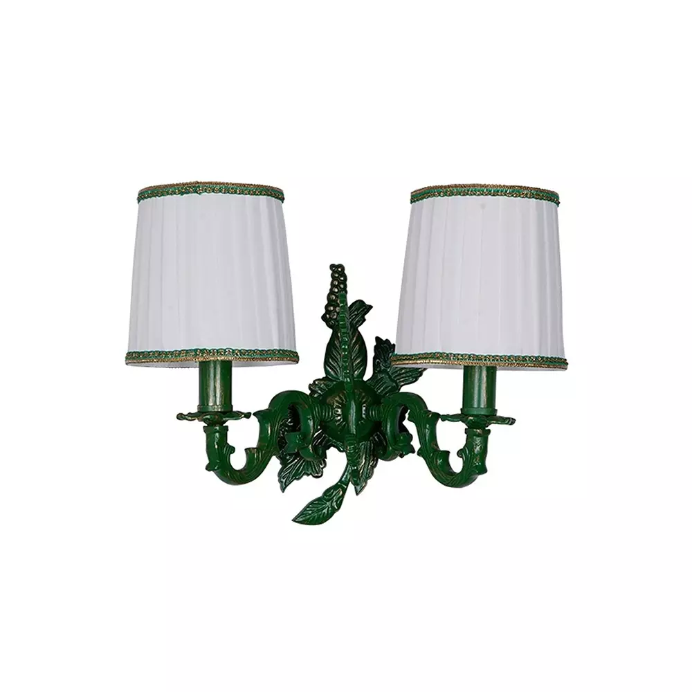 Fos Lighting Wall Light Double Green Grapevine Wall Sconce with Pleated Shades