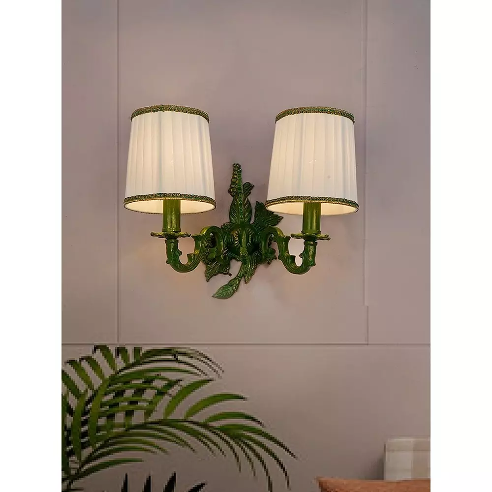 Fos Lighting Wall Light Double Green Grapevine Wall Sconce with Pleated Shades