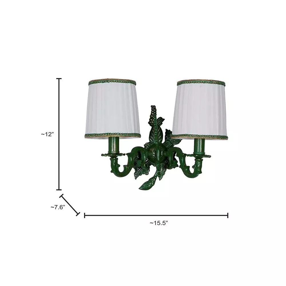 Fos Lighting Wall Light Double Green Grapevine Wall Sconce with Pleated Shades