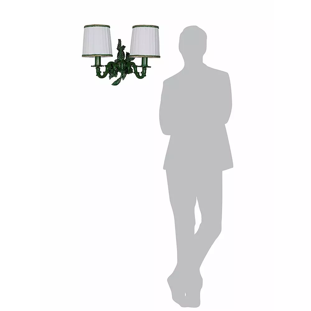 Fos Lighting Wall Light Double Green Grapevine Wall Sconce with Pleated Shades