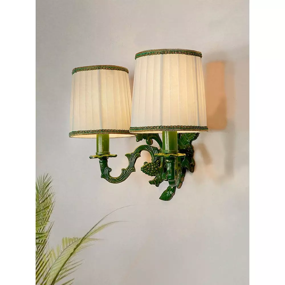 Fos Lighting Wall Light Double Green Grapevine Wall Sconce with Pleated Shades