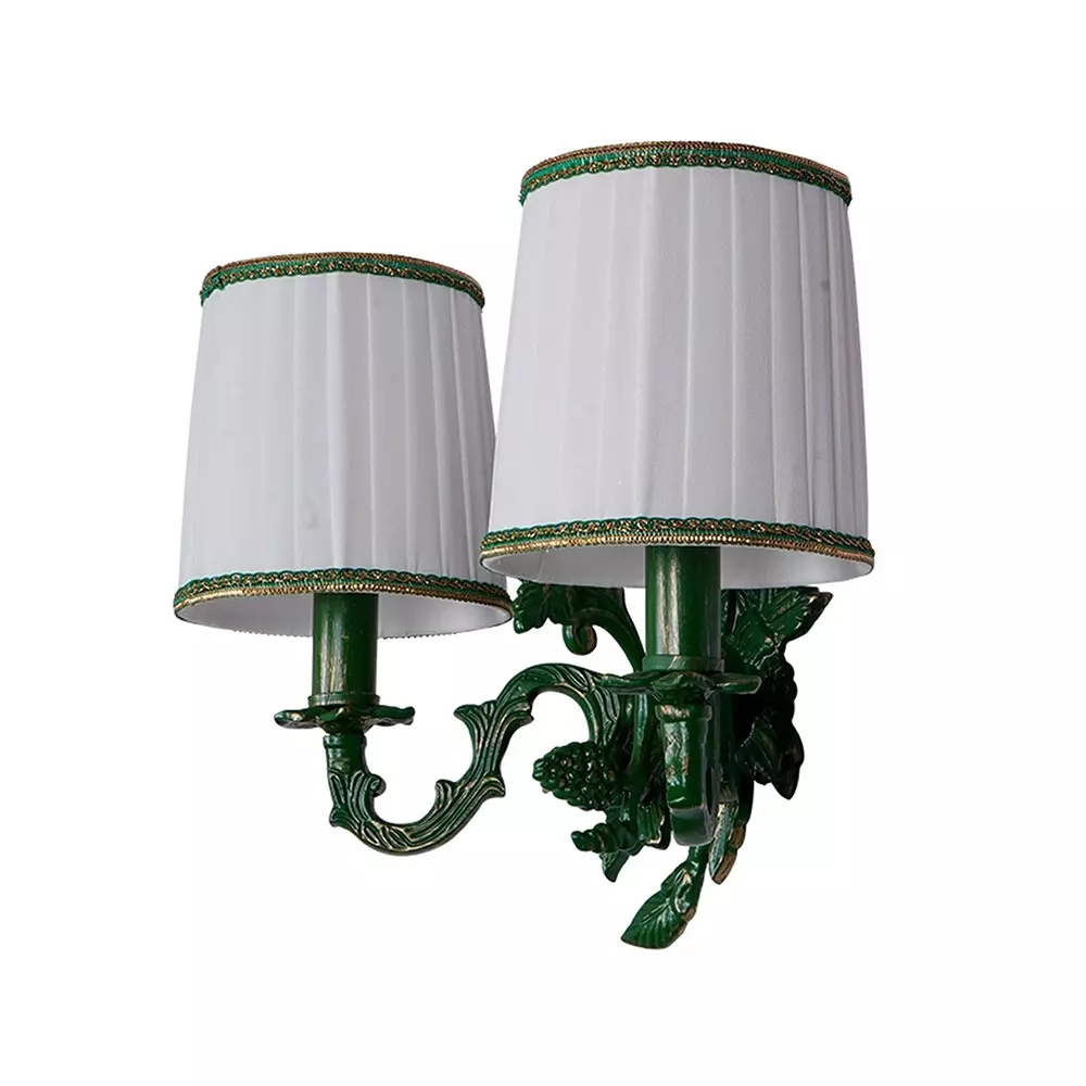 Fos Lighting Wall Light Double Green Grapevine Wall Sconce with Pleated Shades